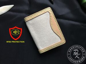 Cora RFID protected wallet with canvas insert and Green stitching