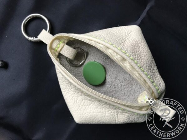 Jane diamond pouch in Beige with Green stitching - Image 4