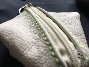 Jane diamond pouch in Beige with Green stitching