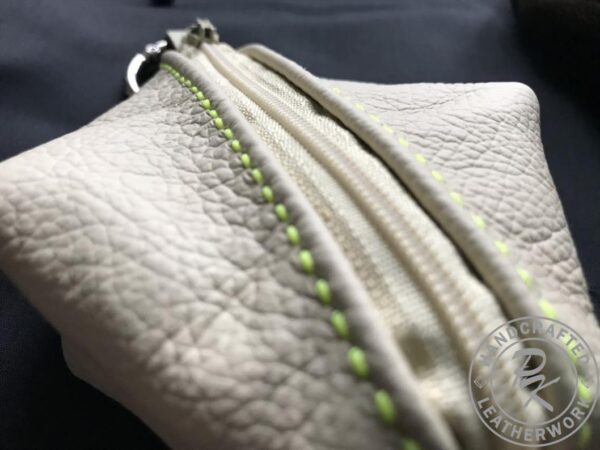 Jane diamond pouch in Beige with Green stitching - Image 2