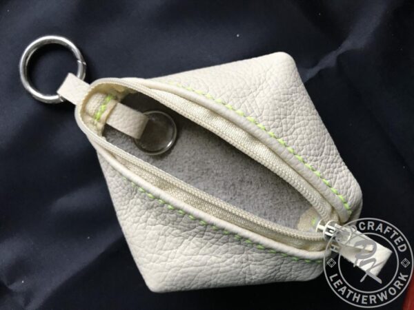 Jane diamond pouch in Beige with Green stitching - Image 5